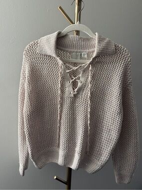 Joie Lace-Up Collared Knit Sweater Sz XS